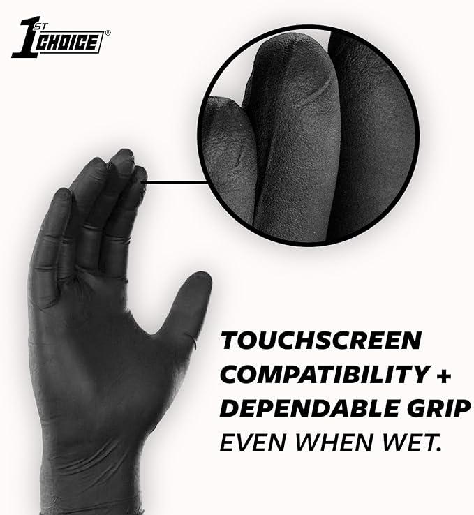 1st Choice Black Nitrile Gloves Disposable Latex-Free 5 Mil Textured for Cooking, Cleaning, Food Prep, X- Large, Case of 1000