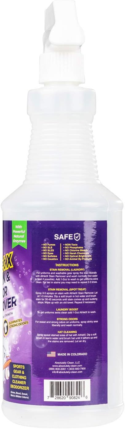 AthletX Amazing Sports Wear Stain & Odor Remover - Grass, Blood & Sweat Stains & Odors - Workout Clothes - Natural Enzymes - USA Made