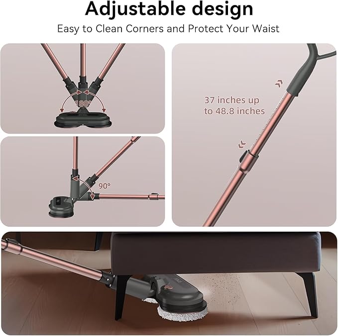 Cordless Electric Mop, Electric Floor Cleaner with Water Sprayer & LED Headlights, Up to 60 mins Lasting Time, Powerful Spin Mop with Extendable Tube, Self-Propelled, Floor Cleaning Solution Included