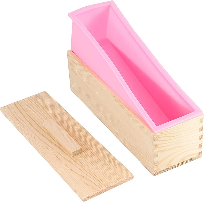 ZOENHOU Pack of 2 42 oz Pink Soap Molds, Flexible Rectangular Silicone Soap Making Molds Kit with Wood Box DIY Tool Set for Soap Making Supplies