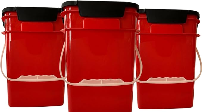 House Naturals 4 Gallon Square Buckets with lids- Made in USA Container- Pack of 10 (Red - Black lids)