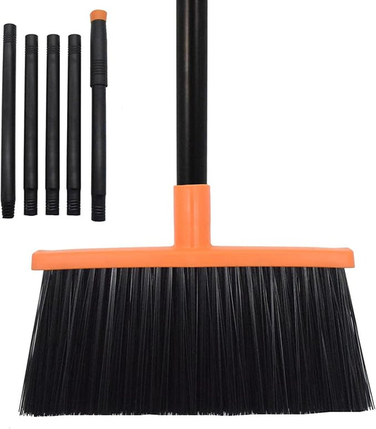 Xifando Heavy-Duty Adjustable Angle Broom with 56" Steel Handle - Ideal for Home, Garage, Kitchen, Bathroom, Office, and Outdoor Use - Durable & Efficient Cleaning Tool for Hard Floors (Orange)