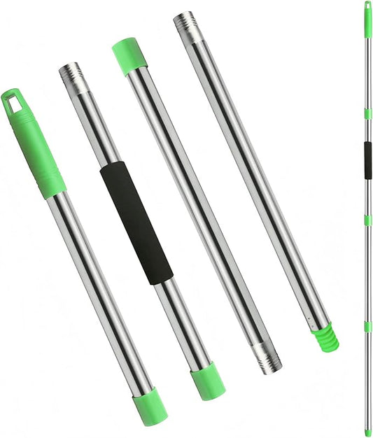 Xifando Mop Handle Replacement - 4-Section Adjustable from 30" to 58" - Durable Stainless Steel Mop Pole with American Thread Joint for Spin Mops & Brooms (Green)