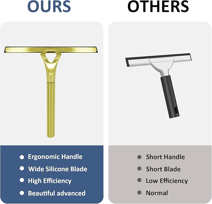 HomDSim Stainless Steel Shower Squeegees All-Purpose Mirror/Window/Glass Wiper Scraper Golden Shower Squeegee