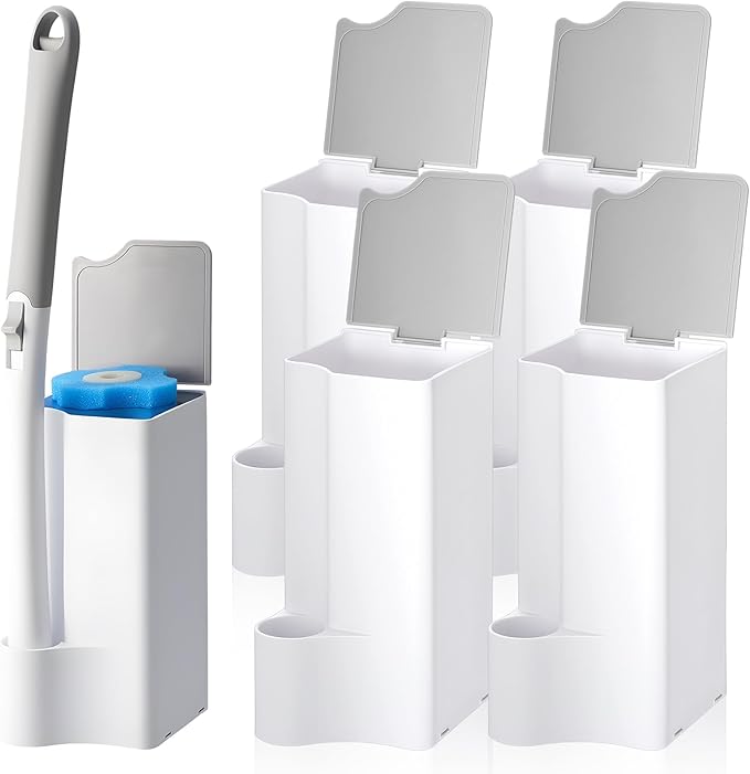 Weysat 4 Pack Wand Holder White Bathroom Storage Organizer for Cleaning Brush Accessories, Space Saving Brush Caddy for Home Bathroom