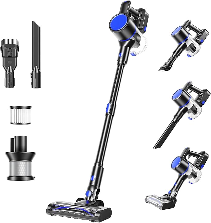 DUMOS Cordless Vacuum Cleaner, Lightweight Stick Vacuum Cleaners for Home, Powerful Suction & LED Lights Rechargeable Battery for Carpets, Pet Hair, Hardwood Floors