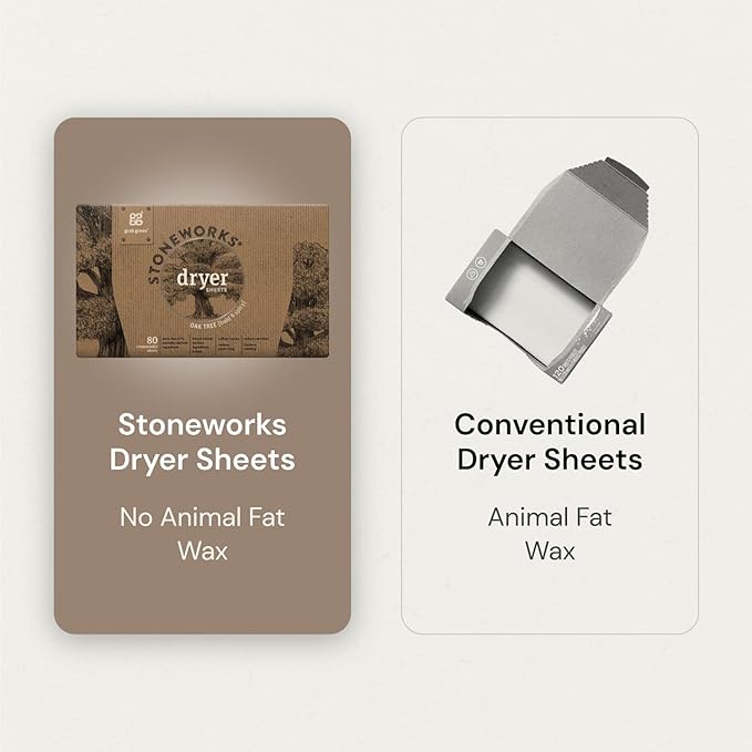Grab Green Stoneworks Cruelty-Free Dryer Sheets | Softens Fabrics, Freshens Clothing & Reduces Static-Cling and Wrinkles | Plant Based | Fragrance Free (160 Sheets)