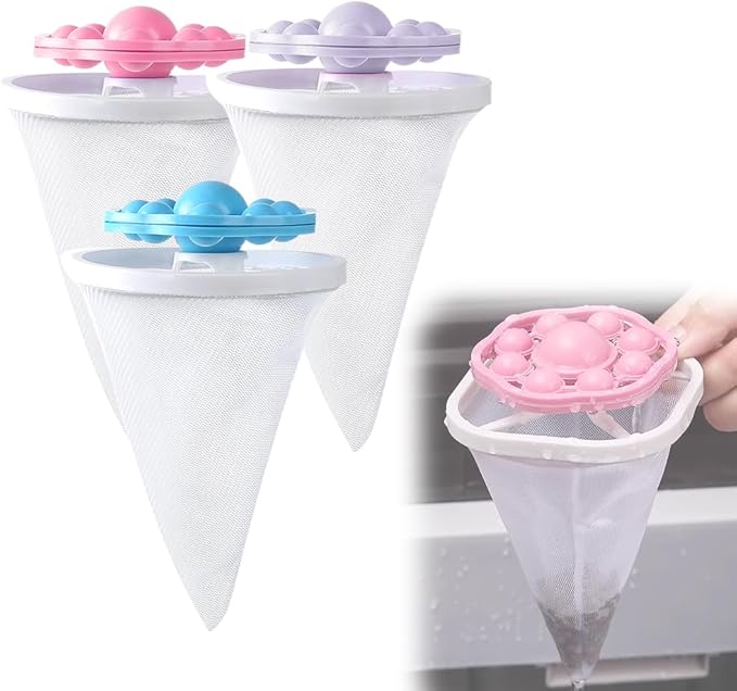 3PCS Floating Hair Filtering Mesh Removal, Reusable Lint Catcher for Washing Machine Wool Device, Pet Hair Remover Hair Filter Cleaning Mesh Bag (Mix)