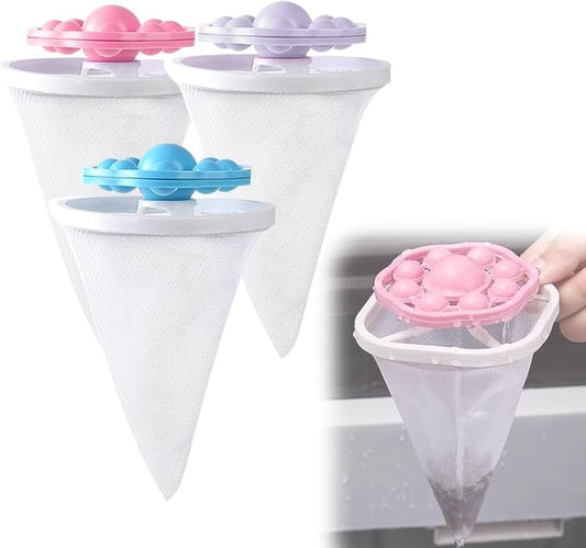 3PCS Floating Hair Filtering Mesh Removal, Reusable Lint Catcher for Washing Machine Wool Device, Pet Hair Remover Hair Filter Cleaning Mesh Bag (Mix)