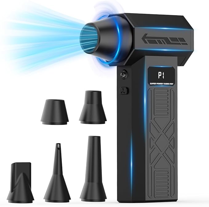 PECODE Compressed Air Duster - Rechargeable Electric Air Blower for Keyboard,Camera,PC Vents,Car Interiors & Home,Outdoor Dusting - 280,000 RPM,5 Nozzles,4 Speeds,Fast Charging