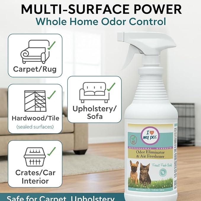 I Love My Pet Odor Eliminator Spray and Air Freshener for Strong Pet Odors – Neutralizes Dog and Cat Urine on Fabrics, Carpets, Pet Beds – 32 oz, Forest Fresh