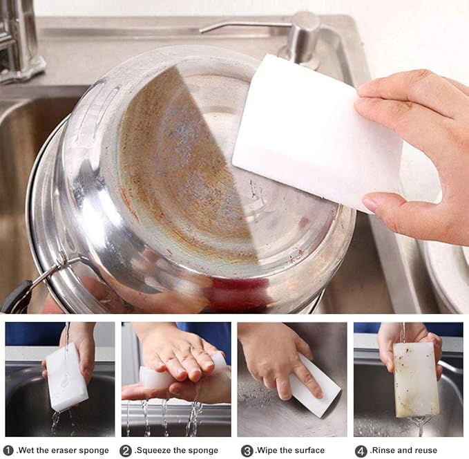 SmilePowo 100 Pack Magic Cleaning Sponges Eraser,Multi-Functional Premium Melamine Sponge Foam Cleaning Pads,Dish,Household Cleaning Sponge for Kitchen,Furniture,Bathroom(Universal Cleaner)