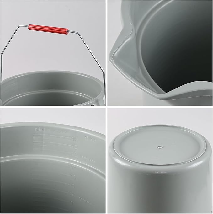 Morcte 3.5 Gallon Heavy Duty Plastic Cleaning Bucket Pail with Portable Handle, 4 Pack Commercial Round Utility Cleaning Pail, Gray