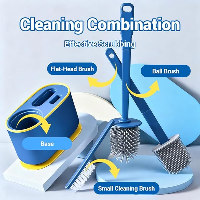 MOUMOUTEN Toilet Brush Set, Bathroom Accessories, Toilet Bowl Cleaners, Deep Cleansing Multifunctional Hanging Toilet Brush Set for Bathroom(Bule)