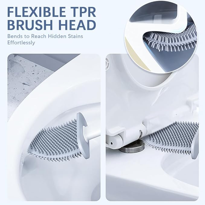 RV Silicone Toilet Brush with TPR Bristles & Detachable ABS Handle Set, Landing & Wall Mountable Toilet Bowl Brush for Space-Saving RV Bathrooms Flexible 360°Deep Cleaners Brushes (White)