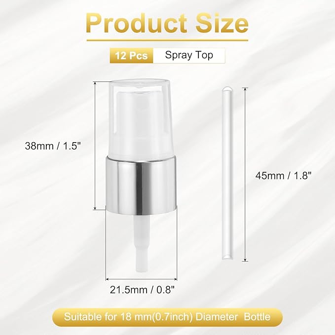 uxcell 12 Pcs Silver White Spray Top, 18/410 Fine Mist Sprayer Reusable Replacement Spray Bottle Pump Plastic Top for Cosmetic Perfume and Body Sprays Bottle