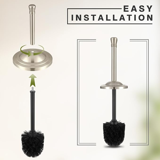 Brushed Nickel Toilet Brush and Holder Set,304 Stainless Steel Toilet Bowl Brush and Holder for Bathroom,Silver Heavy Duty Toilet Brush,Durable Scrubbing Bristles,Splash Resistant,Long Hanlde