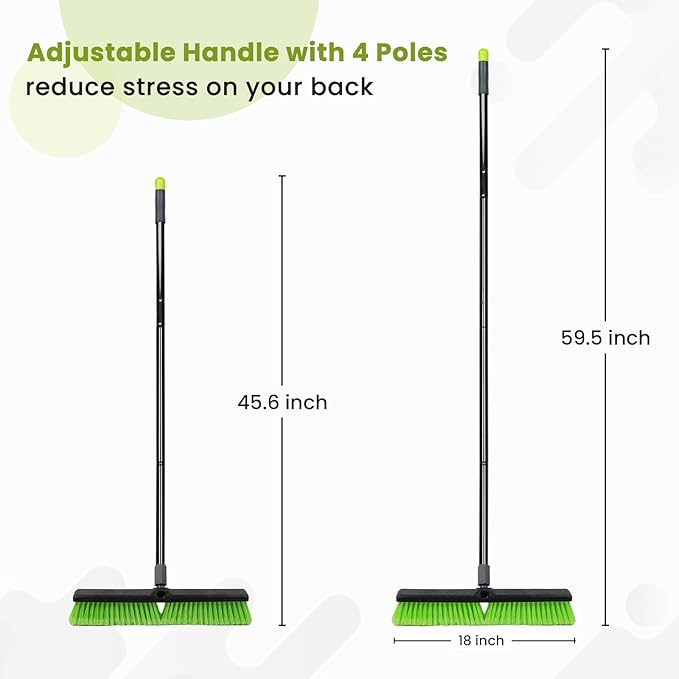 3 Pack 18” Push Broom Outdoor Heavy Duty, Garage Shop Broom with 59.5" Long Bandle for Cleaning Outdoor or Indoor Tile, Garage, Shop, Deck, Concrete, Wood, Stone, Patio Floor, with Soft Bristles