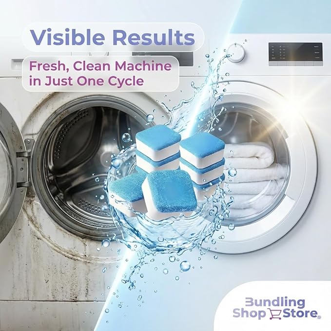 BUNDLING SHOP STORE Active Washing Machine Cleaner Tablets- 24 Pack Deep Cleaning Descaler for HE, Front Load & Top Load Washers, Removes Odor, Limescale & Residue
