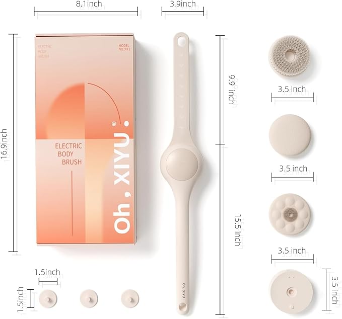 Oh,XIYU. Electric Body Brush Back Scrubber for Shower, Waterproof Long Dual Handle Power Body Scrubber with 3 Heads, Rechargeable Bath Brush & 2 Speeds, for Cleansing, Exfoliating and Massaging Skin