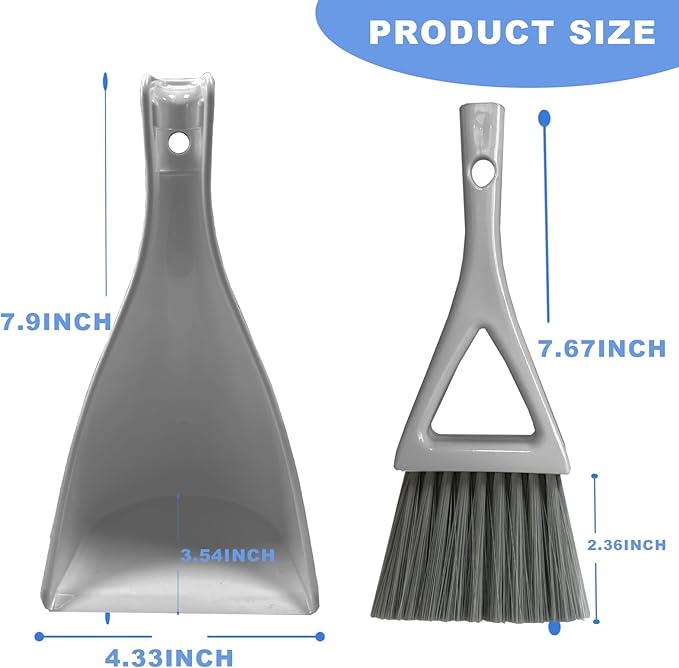 BSMstone Dust Pan Broom Brush Dustpan -Mini Broom and Dustpan Combo Set, Handheld Sweeper Cleaning for Tables, Keyboards, Guinea Pig Cage, and Cat Litter, etc. (Grey)