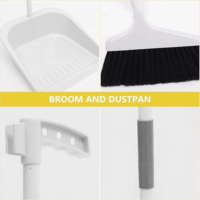 ULTECHNOVO Broom and Dustpan Set for Home - 35" Long Handle Broom with Upright Standing Dust Pan Combo - Angled Soft Bristle Sweeper for Indoor Kitchen Office Floor Cleaning, Grey