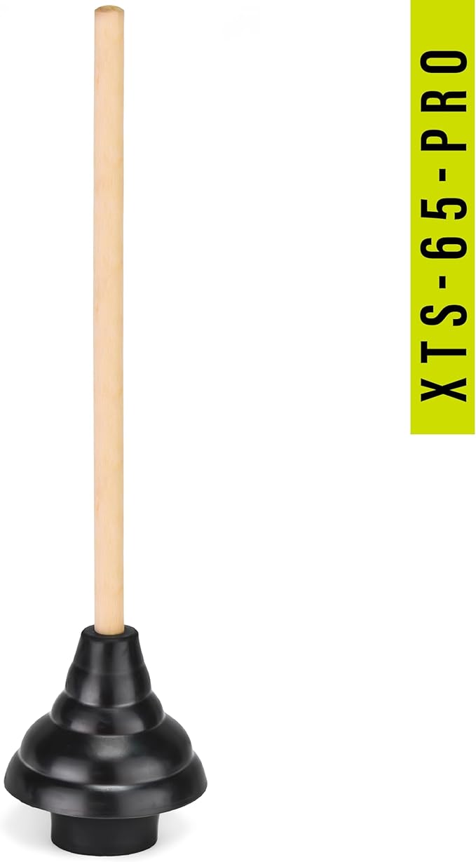 SteadMax XTS-65-PRO Heavy Duty Toilet Plunger, Commercial Grade, Powerful Double Thrust Force Rubber Cup with Wood Handle, for Clogged Bathroom, Shower, and Kitchen (22" x 5.75")