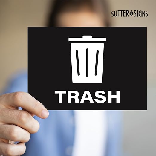 Trash Stickers, Self Adhesive Weatherproof Vinyl Stickers, Black, 7" x 10" (Pack of 4)