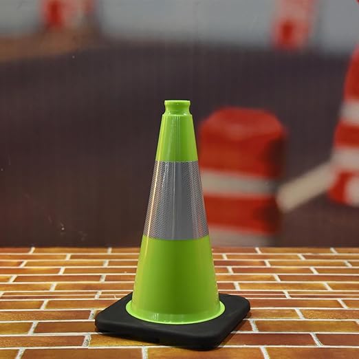 Fluorescent Orange/Green PVC Traffic Cones, Heavy Black Base Parking Lot Cone Structurally Stable Weatherproof Road Construction Safety Cones (8, Green, 18" Medium)