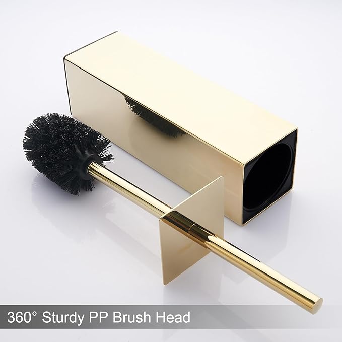 Kelirol Gold Square Stainless Steel Toilet Brush with Holder, 304 Modern Toilet Brush Set – Rust Resistant, Long Handle, Replacement Heads, Floor Standing Bathroom Toilet Cleaning Brush