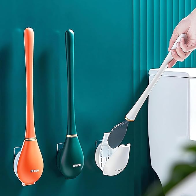 2025 New Modern Flexible Silicone Toilet Caspa for Home，Silicone Toilet Bowl Brush & Holder Set, Wall Mounted Cleaning Kit with Dispenser, Flexible & Hygienic Bathroom Scrubber for Home (#A+B)