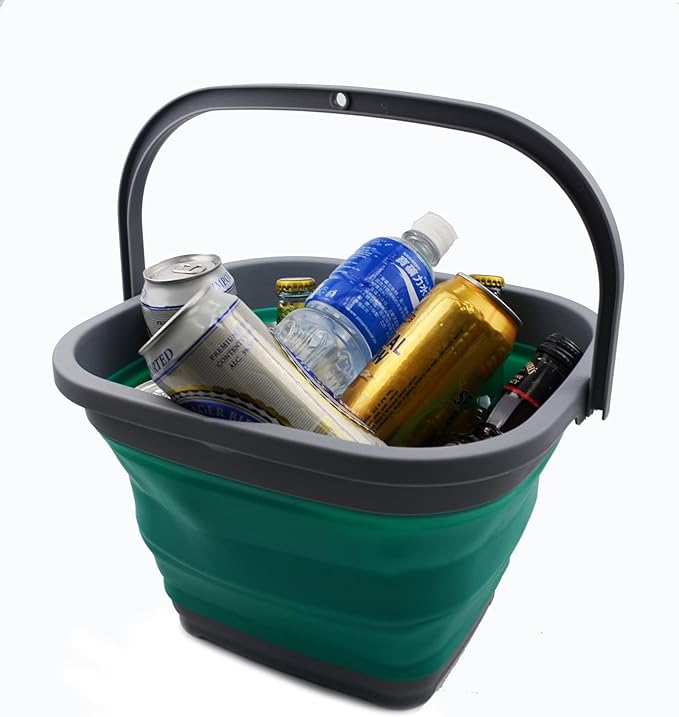 SAMMART 10L (2.6 Gallon) Collapsible Rectangular Handy Bucket (Dark Grey/Bluish-Green (Set of 2))