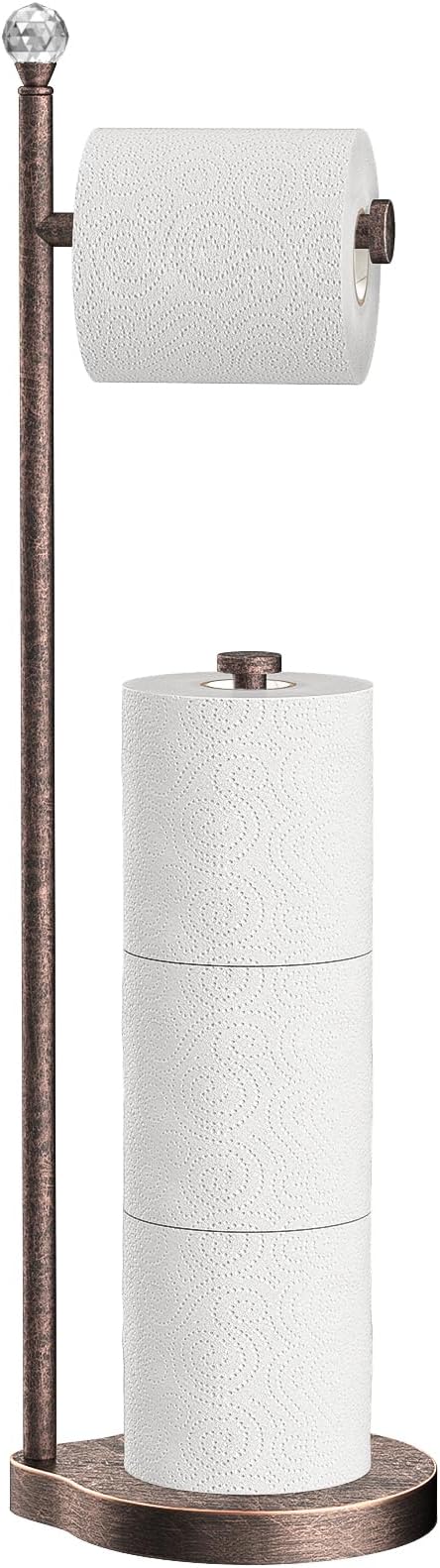 KASUNTO Toilet Paper Holder for Bathroom, Heavy Weighted Metal Free Standing Toilet Paper Storage with Crystal Ball, Toilet Paper Stand for Bathroom Accessories, Oil Rubbed Bronze [Holds MEGA Rolls]