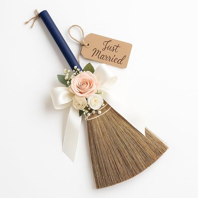 TTS For Home Handmade Whisk Sweeping Broom - Brooms for Wedding Jumping Ceremony Halloween DIY Decoration - Vietnamese Straw Soft Broom - 12.2" Width, 26.38" Length