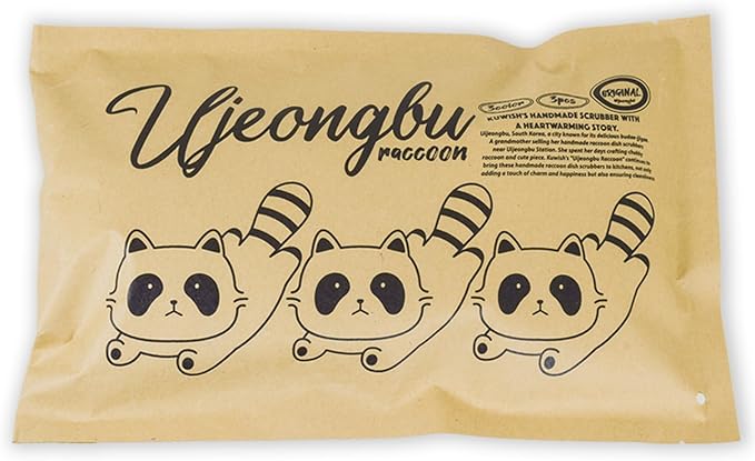 Kuwish Uijeongbu Raccoon Handmade Crocheted Non-Scratch Cute Scrubber 3pcs for Cleaning Dishes & pots All-Purpose Lovely Animal Perfect Replacement for Smelly Kitchen Sponge House Warming Favors Gift