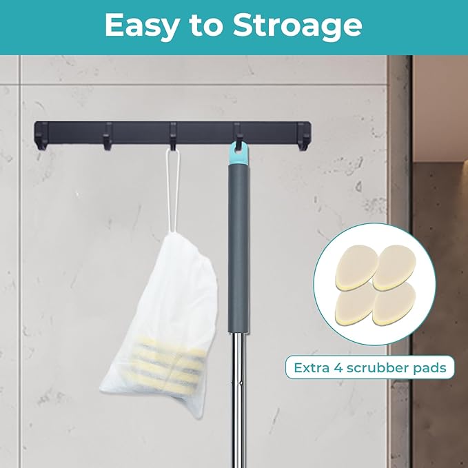 TreeLen Long Handle Shower Bathtub Tub Scrubber with 180° Head & 5 Replaceable Heads -49" Bathroom Cleaning Brush for Bathtub, Tiles, Glass (Non-Scratch Scouring Pads Included)