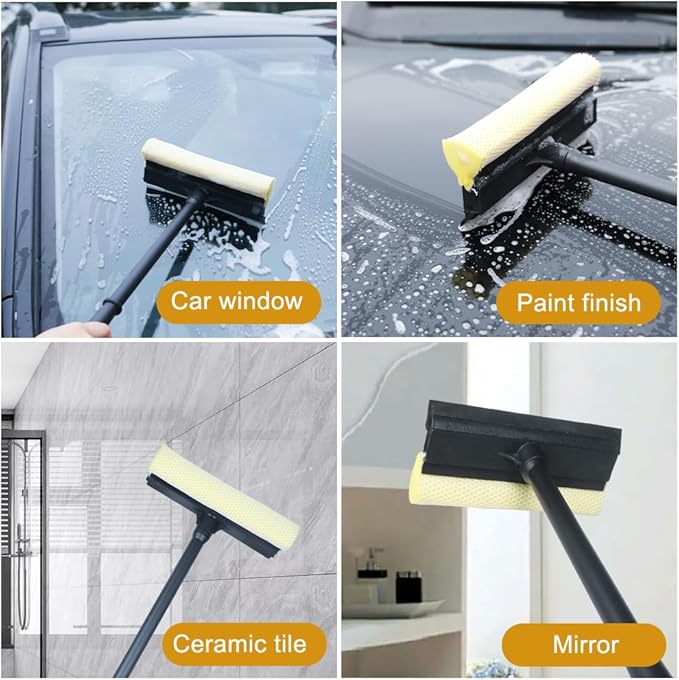 Window Squeegee Set Car Windshield Squeegee with Long Handle, 2 in 1 Sponge Squeegee, Window Cleaning Squeegee for Car Windshield Glass Gas Station Mirror Bathroom