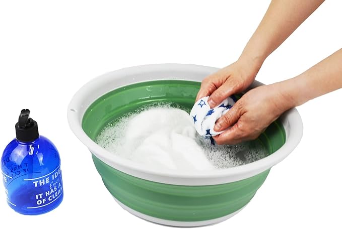 SAMMART 7.5L (1.98 Gallon) Collapsible Tub - Foldable Dish Tub - Portable Washing Basin - Space Saving Plastic Washtub (Light Grey/Dark Sea Green)