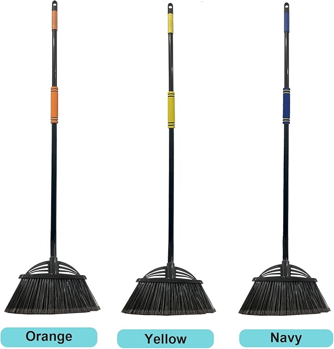 Xifando Four-Section Rod Long-Handled Broom,Heavy-Duty Broom, Angle Broom for Outdoor/Indoor（Black+Yellow）