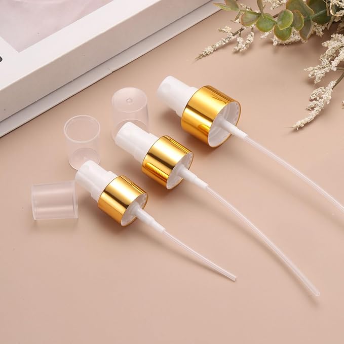 uxcell 12 Pcs Gold White Spray Top, 24/410 Fine Mist Sprayer Reusable Replacement Spray Bottle Pump Plastic Top for Cosmetic Perfume and Body Sprays Bottle