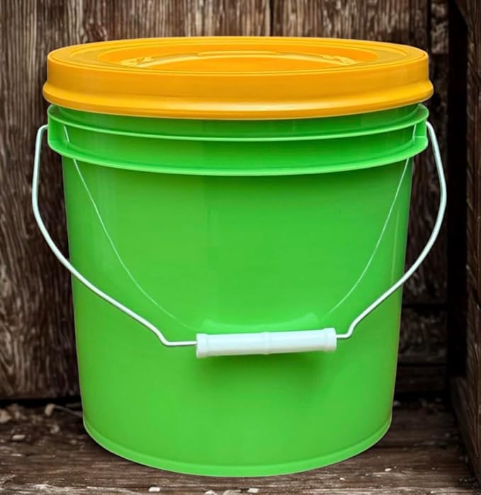 House Naturals 2 Gallon Food Grade - BPA Free Made in USA Buckets Lime Color pails with Screw On Gasket Lids (3, Lime - Orange lids)