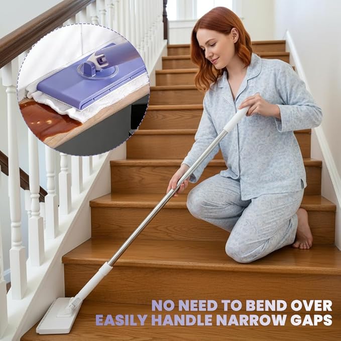 2026 Snap Grip Mini Mop Upgraded with 10 Pads| Zero Touch Hands-Free Cleaning Mop|27.5” & 36.5” Adjustable Handle Flat Dust Mop for Bathroom,Corners,Windows|No Wash, Wet & Dry Use (27.5”White)