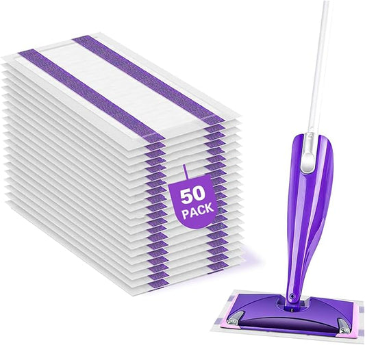 50 Pack Mop Pad Refills for Wet Jet Mop Pads, Wet Jet Mopping Pads for Multi Surface Floor Cleaning, 4 Layers Thickened & Super Absorbent.