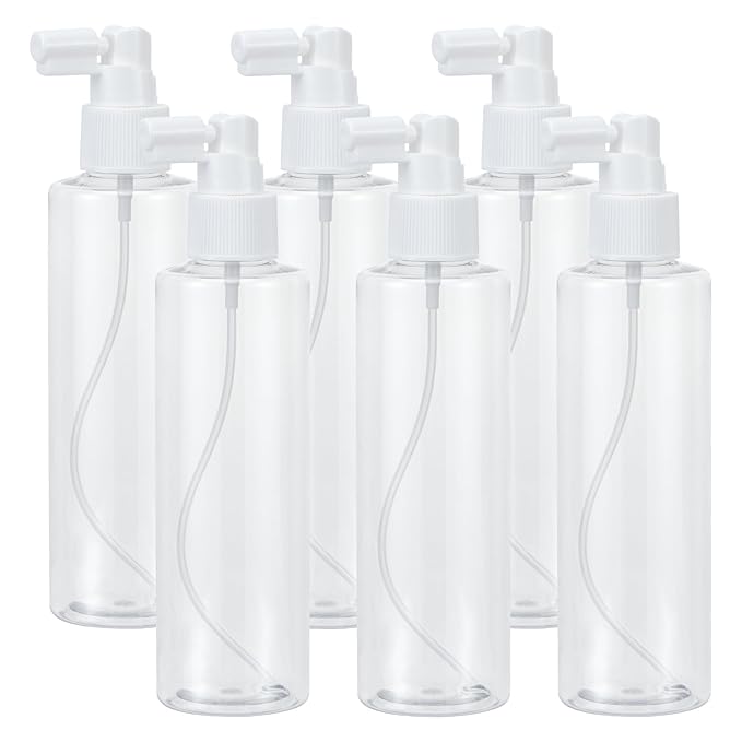 Yebeauty Clear 6 Pack 200ml/6.8oz Plastic Refillable Travel Size Spray Bottle Long Mouth Mini Spray Bottles Empty with Tight Cap for Gardening Mouthwash Small Reusable Perfume Atomizer
