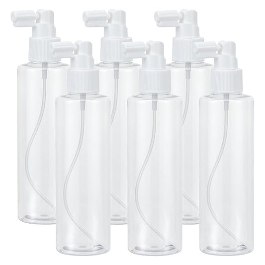 Yebeauty 4 Pack Refillable Small Spray Bottles Plastic Empty Fine Mister Long Mouth Travel Spray Bottle with Tight Cap Durable Sprayers Atomizer for Hair Perfumes Cleaning, 200ml/6.8oz Clear