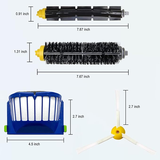 Replacement Accessories Kit for iRobot Roomba 600 Series 694 675 692 676 695 677 671 655 645 690 680 660 650 620 614 & 500 Series 595 585 564 robot 3 Bristle & 3 Beater Brush 8 Filter 8 Side Brush