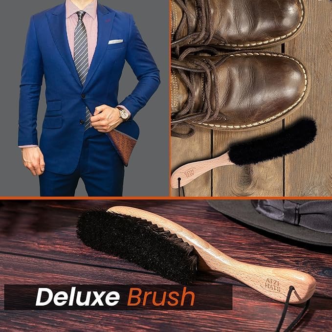 Hat Brush Clothes Brush for Suits Lint Brush Felt Cowboy Hat Cleaner Suit Brush Laundress Lint Roller Wool Cashmere Velvet Furniture Pet Hair Cleaning Kit 100% Horsehair Bristle - 2 Pack