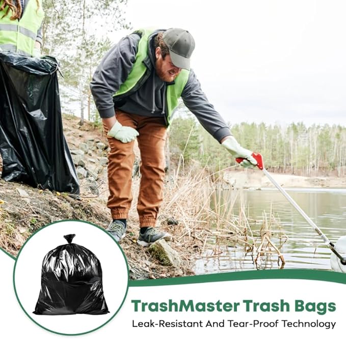 95 Gallon Heavy Duty Trash Bags | 25 Bags w/Ties | Super Large Garbage bags | 1.5 MIL Thickness for Yard, Home and Office Cleanup Disposal - TrashMaster (25)