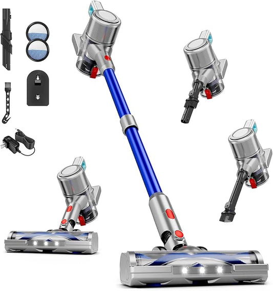 Vaconly Cordless Vacuum Cleaner, 8 in 1 40Kpa 55Mins,Lightweight Vacuum Cleaners for Home, Stick Vacuum with Anti-Tangle Brush,Wall Mount, Rechargeable Cordless Vacuum for Floor/Sofa/Pet Hair, Blue