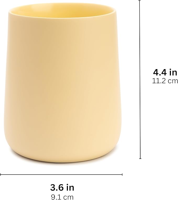 Yew Design Matte Yellow Cream Toothbrush and Toothpaste Holder and Cup for Bathroom Vanity and Countertop, Round Organizer for Electric Toothbrushes, Floss, Razors, Cotton, and Mouthwash